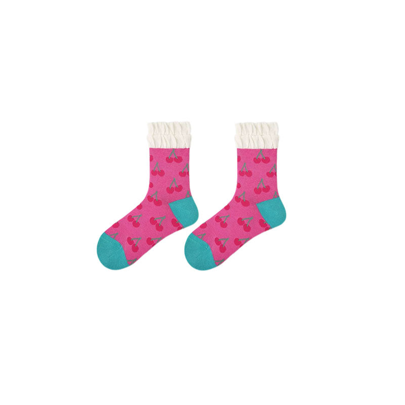 5-Pack Women's Cotton Crew Socks Flower Sea Series Colorful Cute