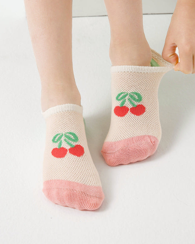 5-Pack Kids' Cotton No Show Socks Cherry Bunny Letter Casual