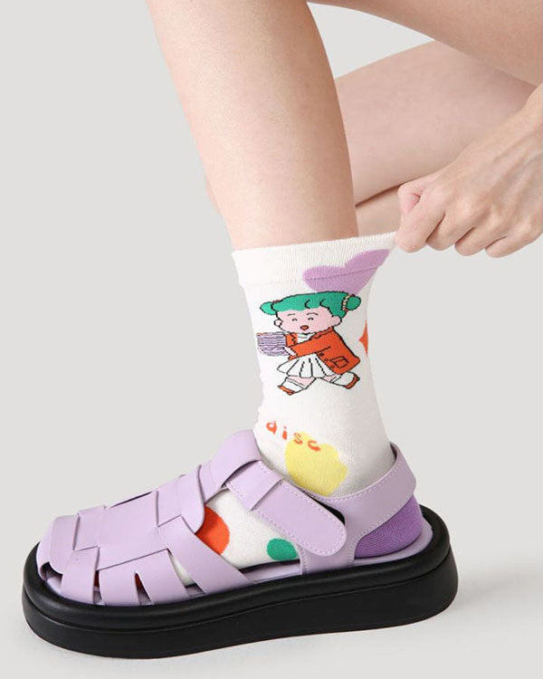5-Pack Women's Cotton Crew Socks Life Ditty Series Cute Colorful