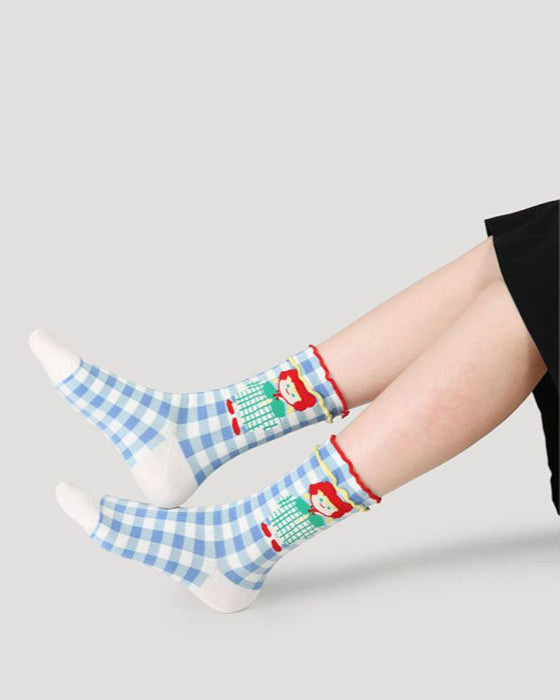 5-Pack Women's Cotton Crew Socks Life Ditty Series Cute Colorful