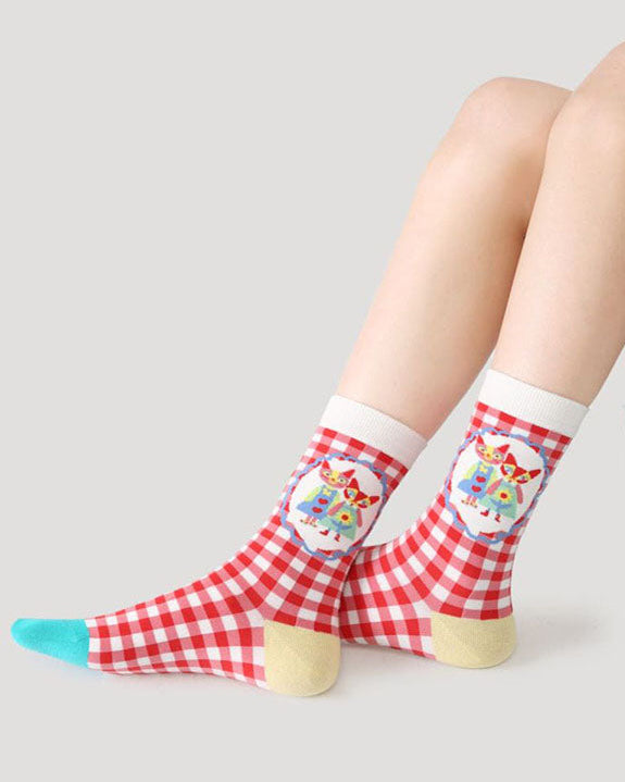 5-Pack Women's Cotton Crew Socks Life Ditty Series Cute Colorful