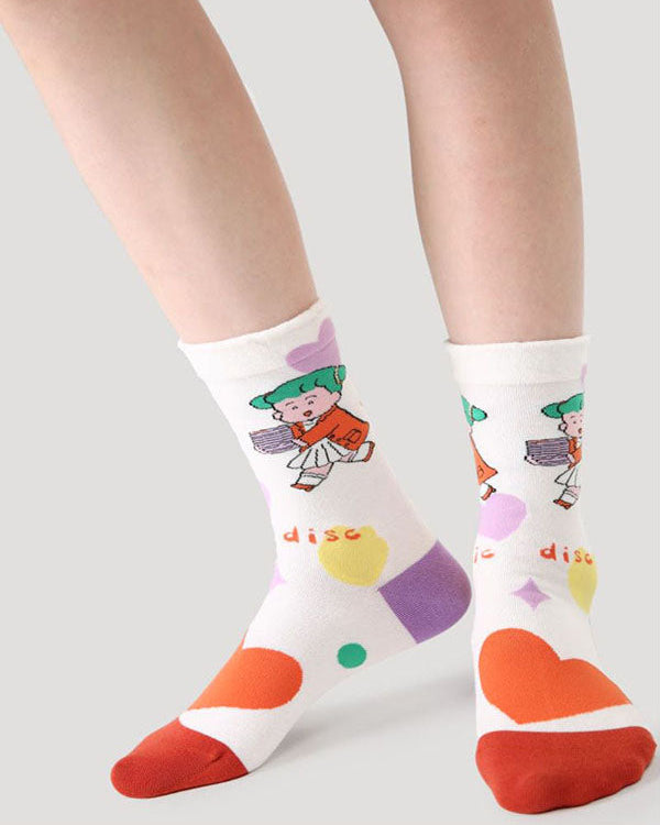 5-Pack Women's Cotton Crew Socks Life Ditty Series Cute Colorful