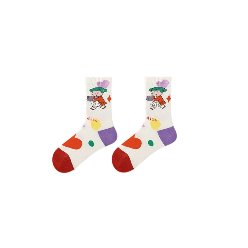 5-Pack Women's Cotton Crew Socks Life Ditty Series Cute Colorful