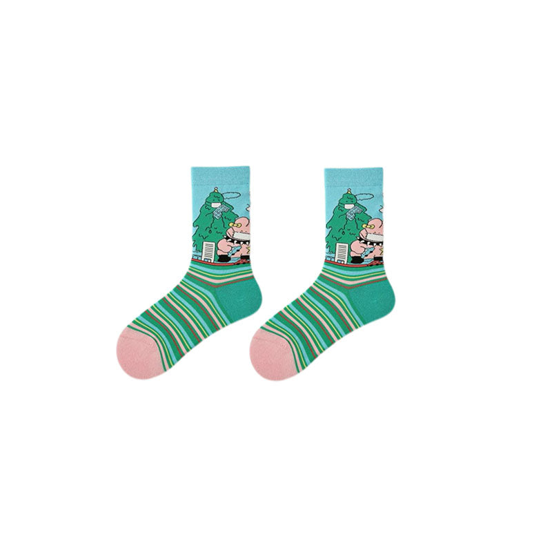 5-Pack Women's Cotton Crew Socks Life Ditty Series Cute Colorful