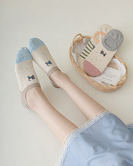 Sweetnana 5-Pack Spring and Summer No Show Socks Thin Cotton Socks Cute Cartoon Cat Embroidery Low Cut Socks