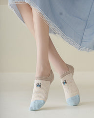 Sweetnana 5-Pack Spring and Summer No Show Socks Thin Cotton Socks Cute Cartoon Cat Embroidery Low Cut Socks