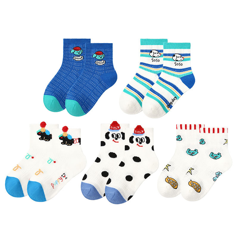 5足セット キッズ 子犬パークシリーズ 綿製 アンクルソックス カートゥーン おもしろソックス