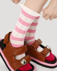 5-Pack Rainbow Line Series Womens Cotton Crew Socks Colorful Stripe Cute