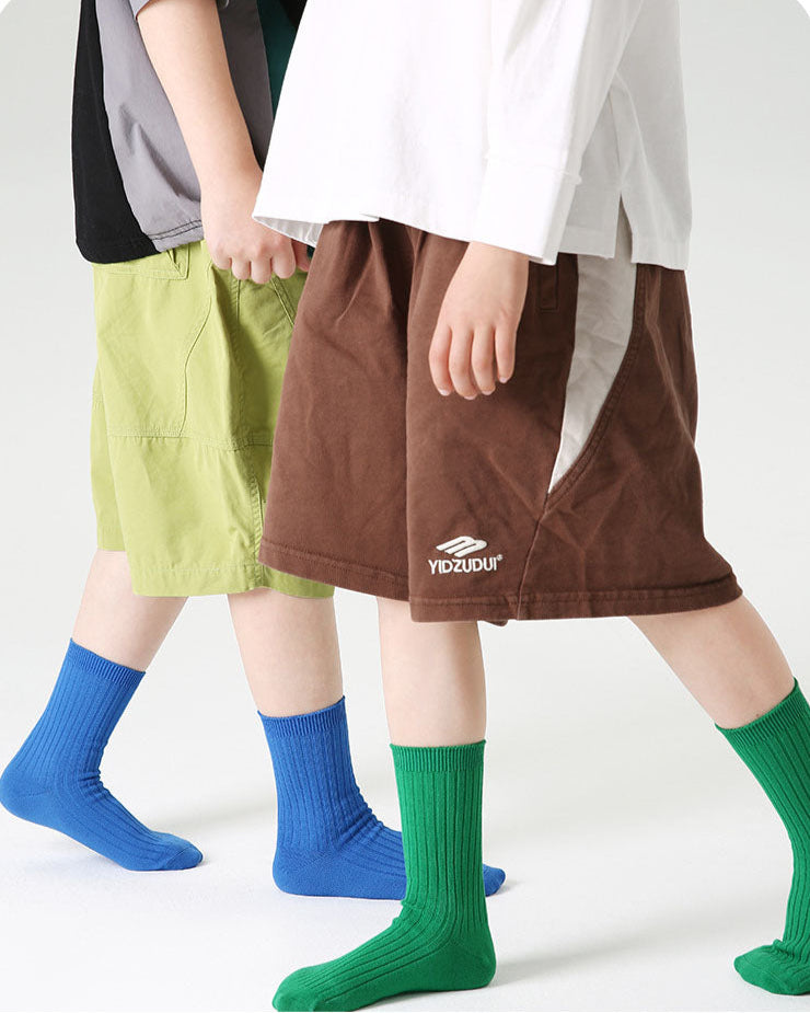 5足セット キッズ用コットンクルーソックス 無地 カジュアル