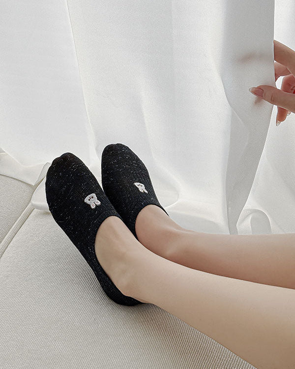 5-Pack Women's No Show Socks Cartoon Embroidery Invisible Liner Non Slip Socks