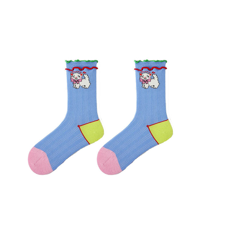 5-Pack Women's Cotton Crew Socks Happy Notes Series Cute Breathable