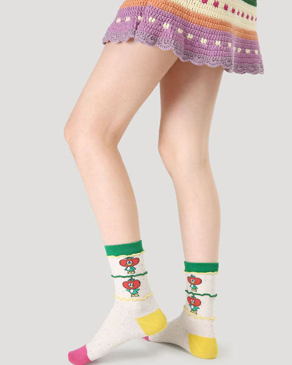 5-Pack Women's Cotton Crew Socks Happy Notes Series Cute Breathable