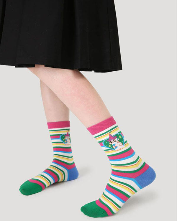 5-Pack Women's Cotton Crew Socks Happy Notes Series Cute Breathable
