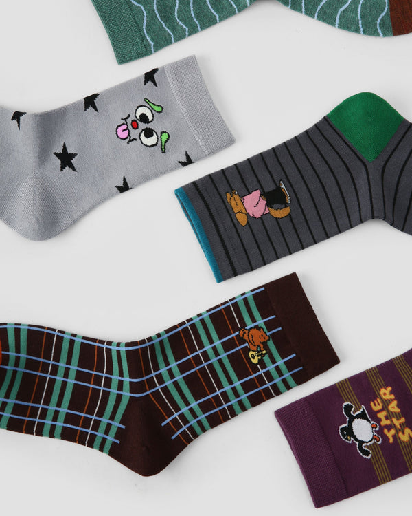 5 Pack Cartoon Animal Cotton Crew Socks