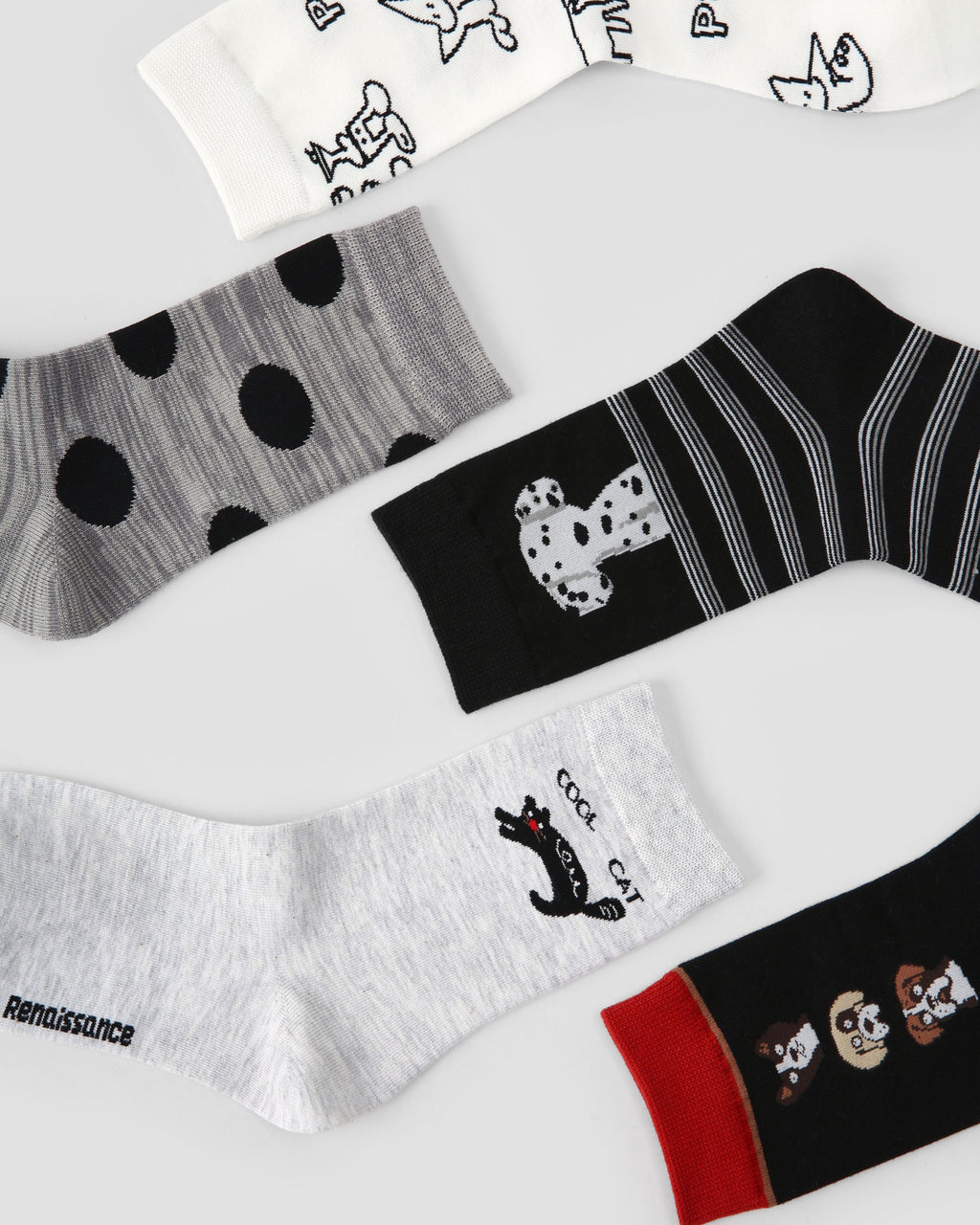 5 Pack Cartoon Pet Cotton Crew Socks