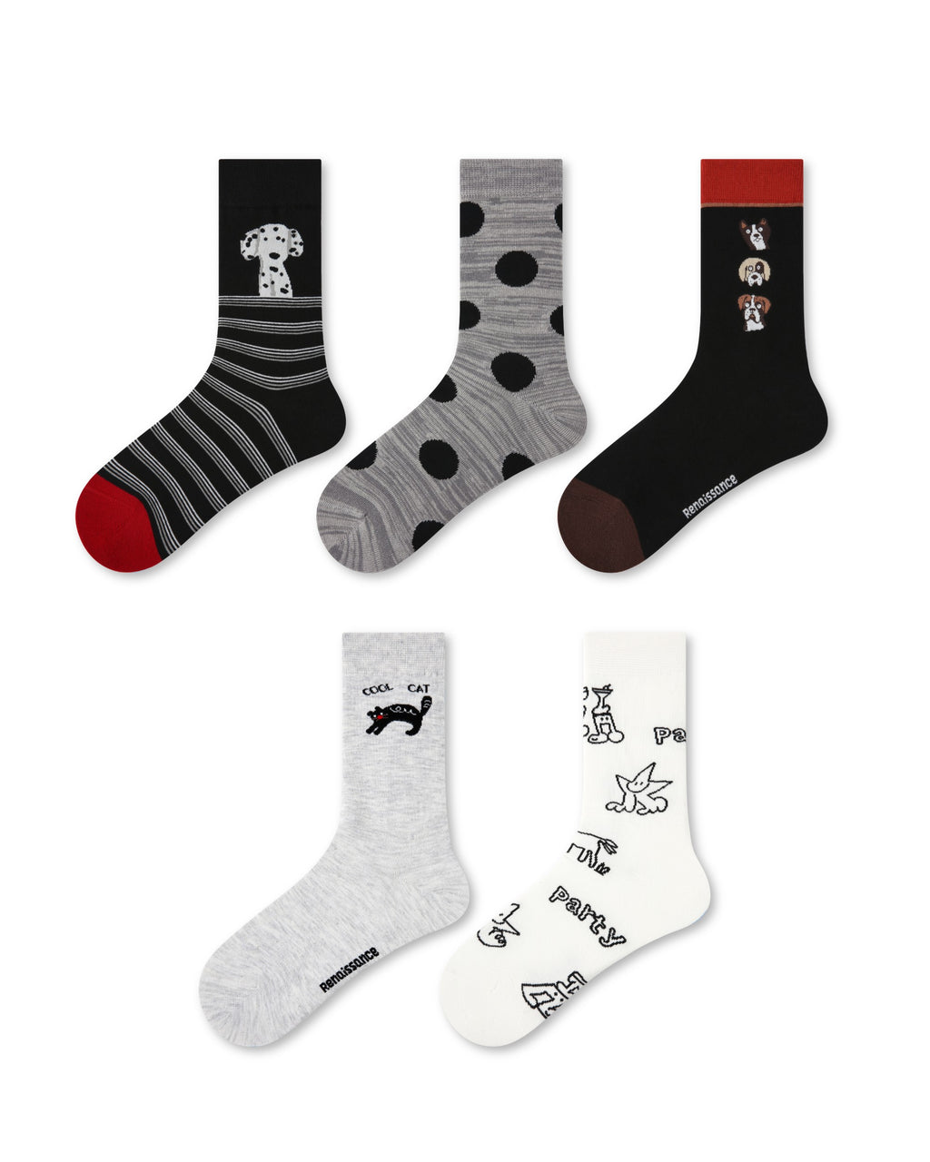 5 Pack Cartoon Pet Cotton Crew Socks