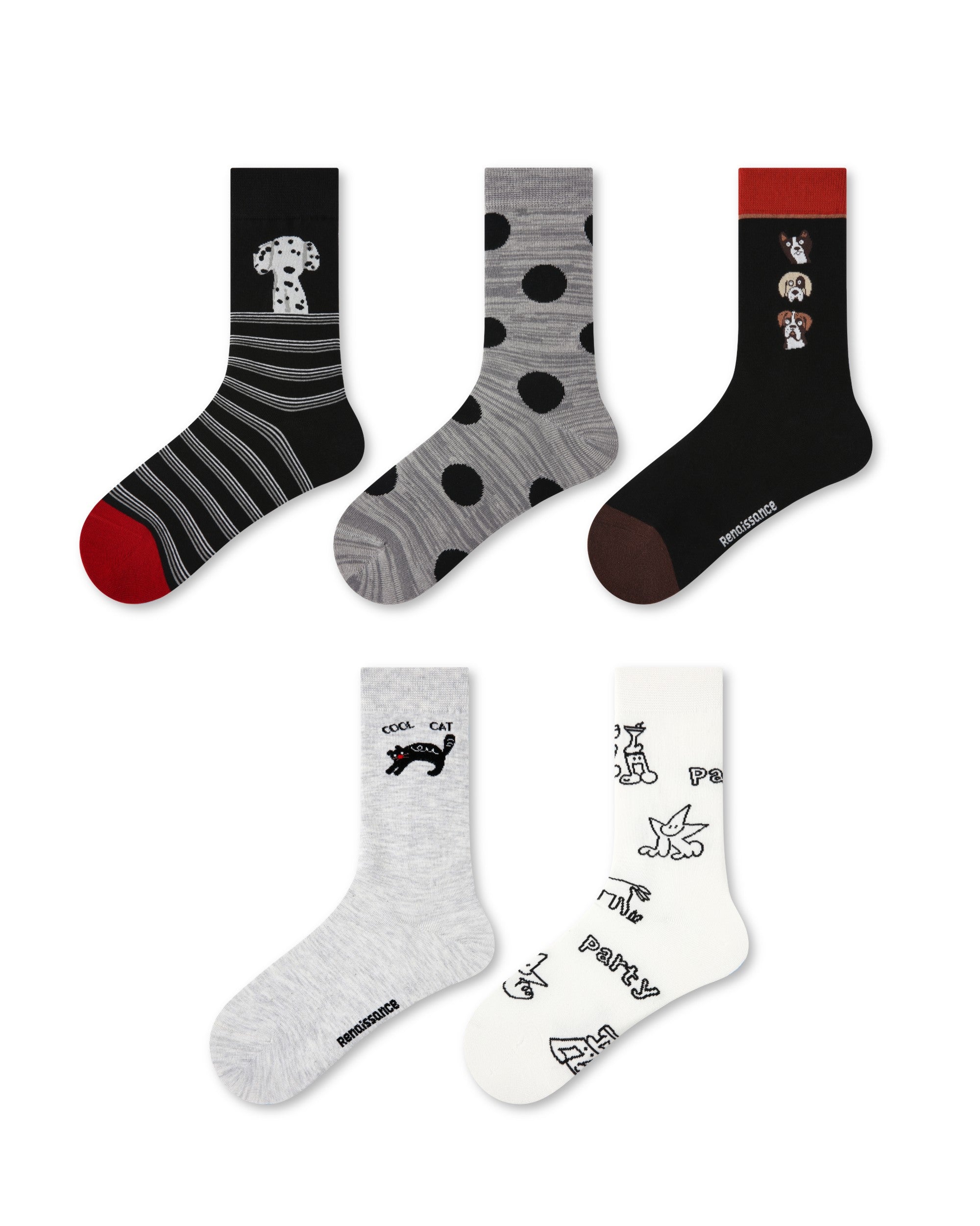 5 Pack Cartoon Pet Cotton Crew Socks
