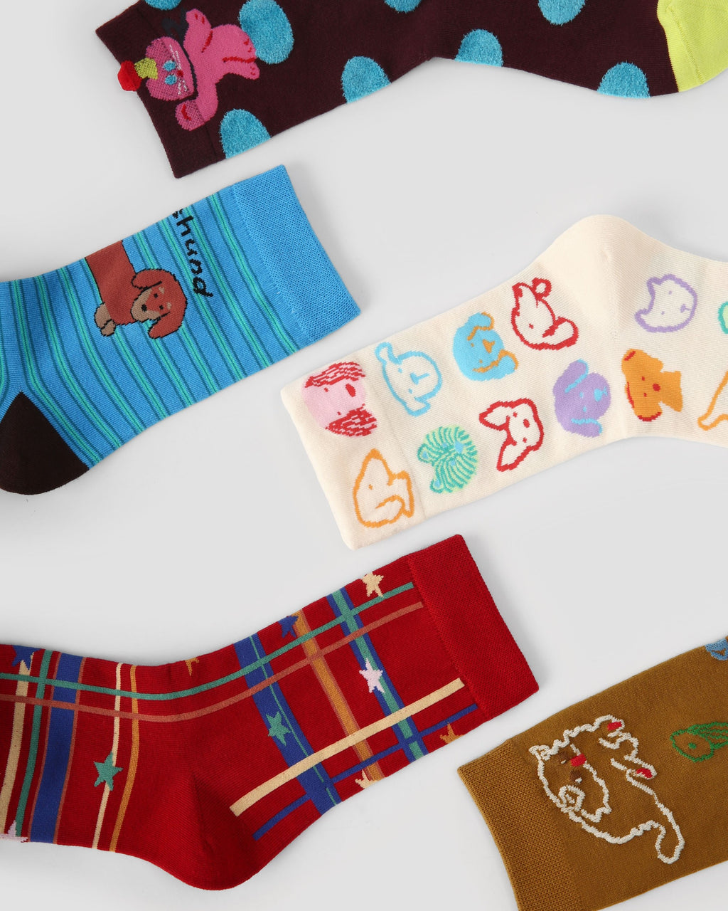 5 Pack Colorful Cat and Dog Cotton Crew Socks