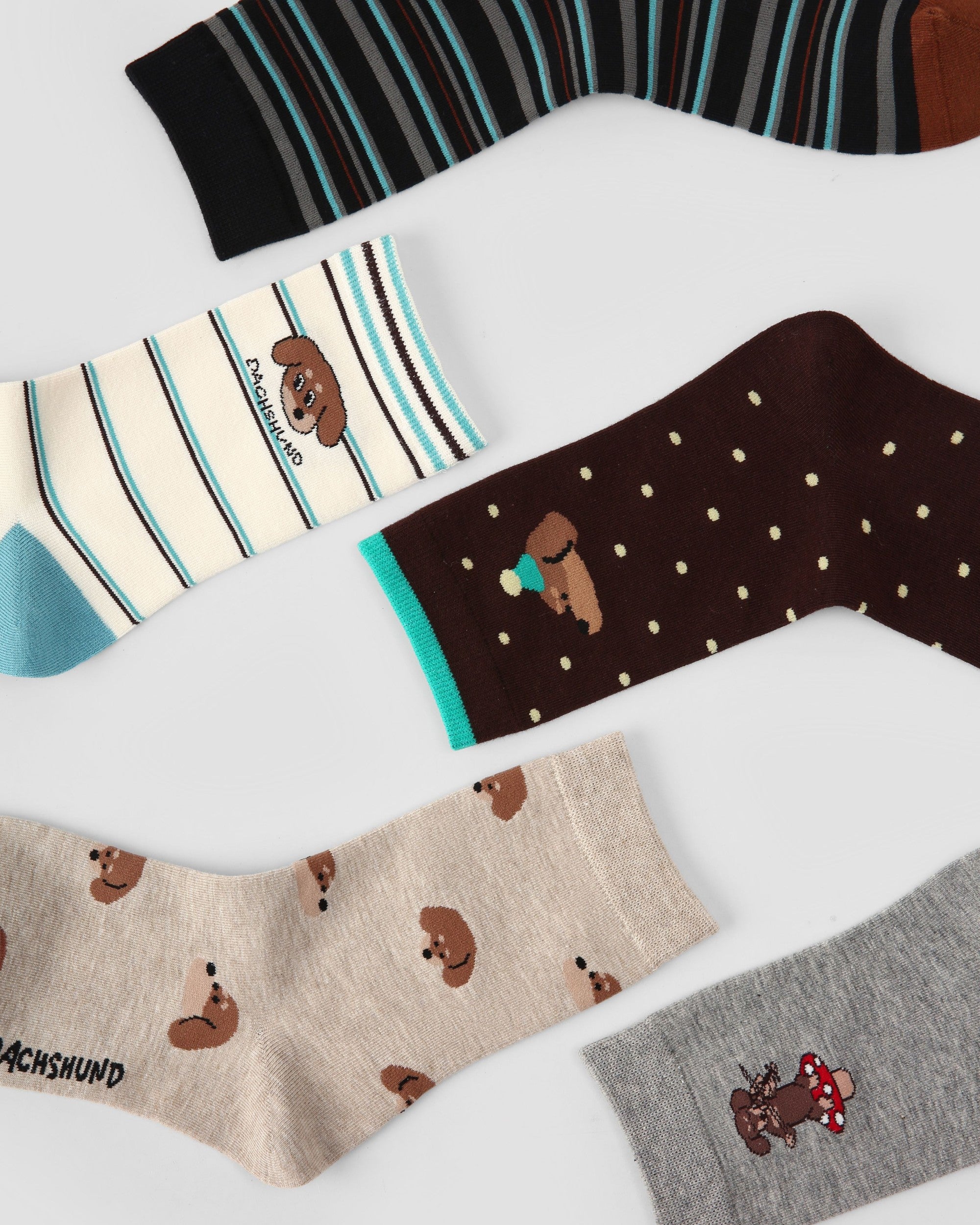 5 Pack Dachshund Cotton Crew Socks