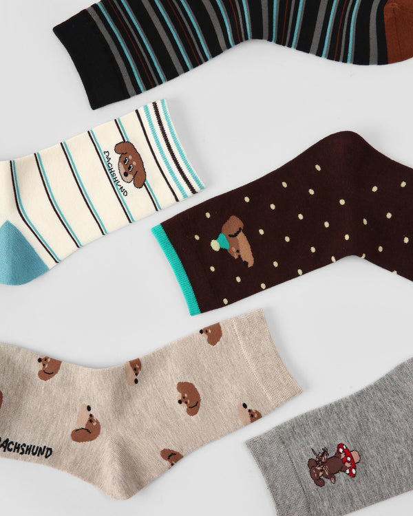 5 Pack Dachshund Cotton Crew Socks