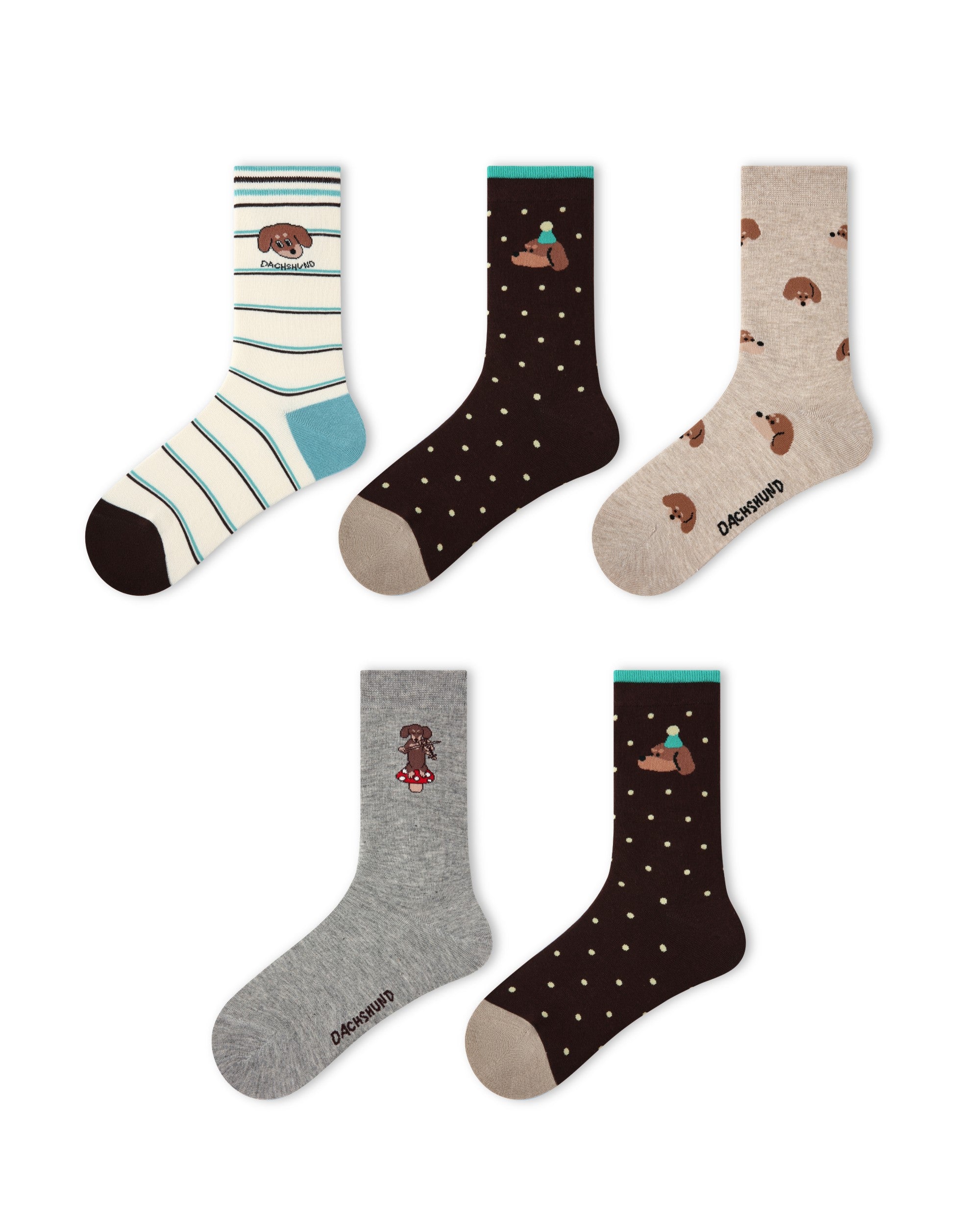 5 Pack Dachshund Cotton Crew Socks