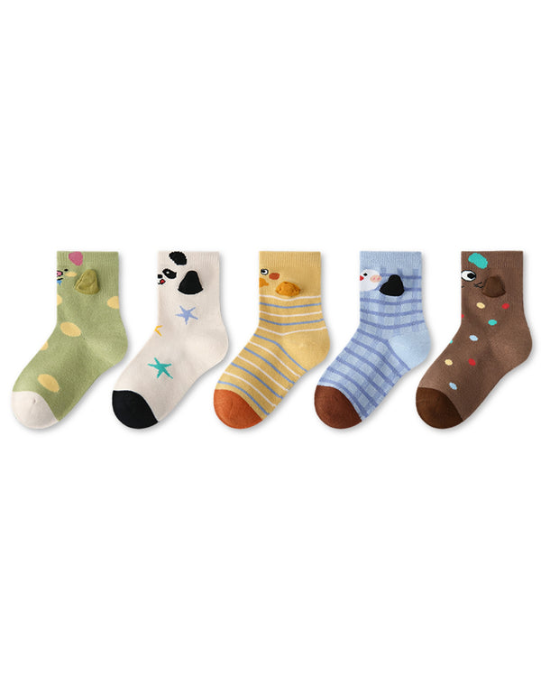 5 Pack Kids 3D Animal Friends Cotton Crew Socks
