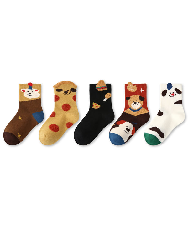 5 Pack Kids 3D Animal and Food Cotton Crew Socks