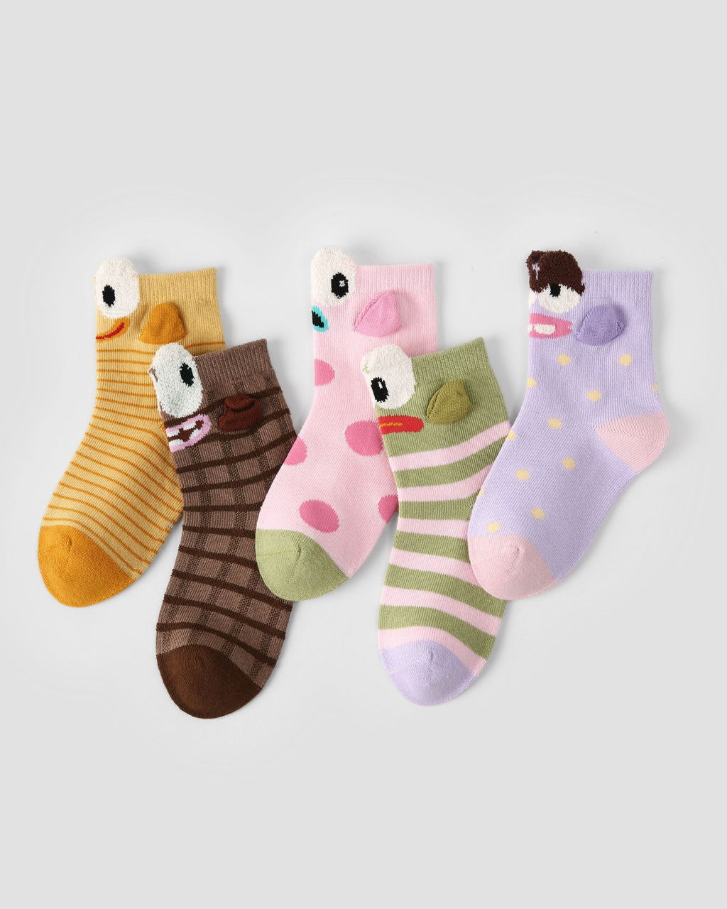 5 Pack Kids 3D Big-Eyed Fish Cotton Crew Socks