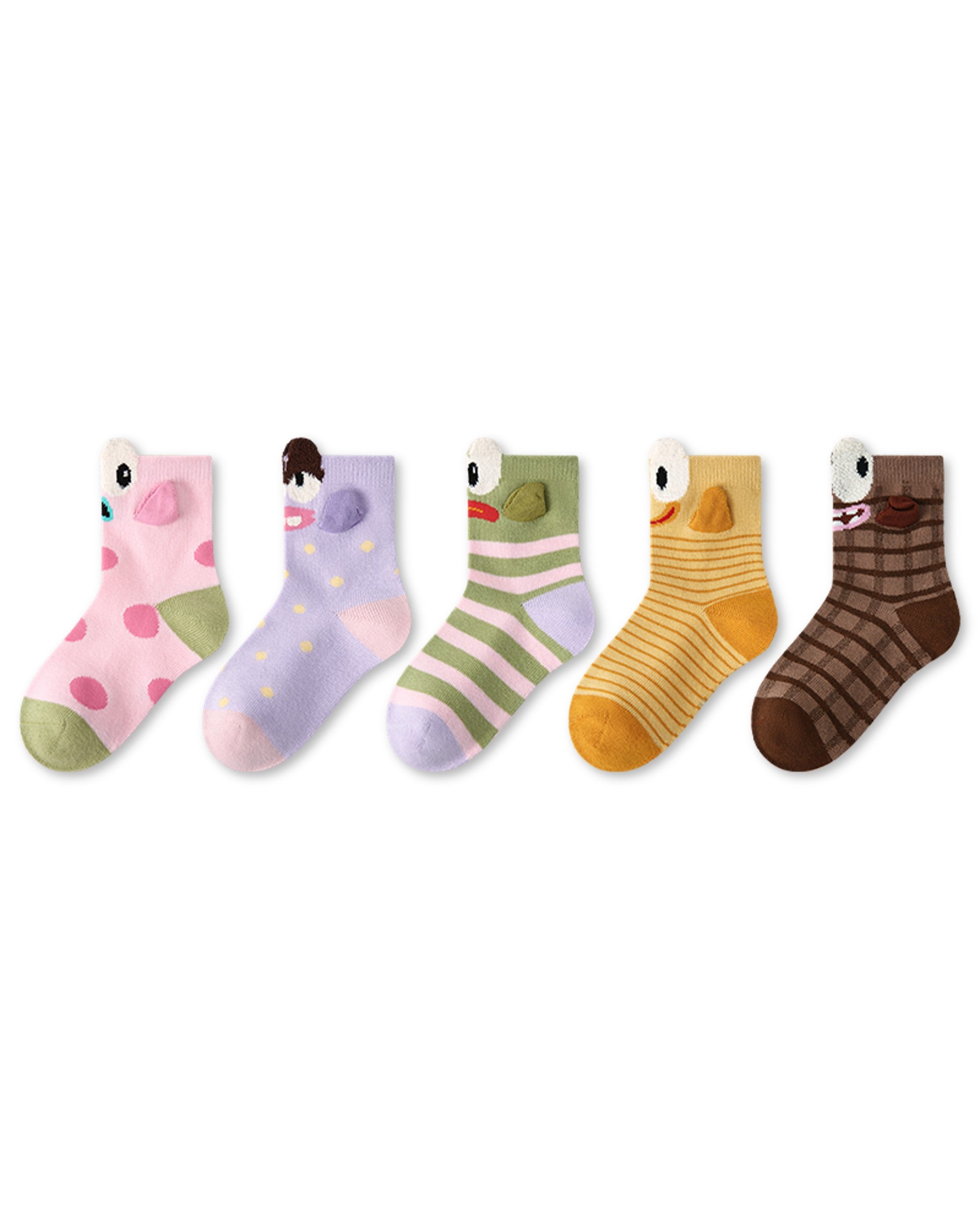 5 Pack Kids 3D Big-Eyed Fish Cotton Crew Socks