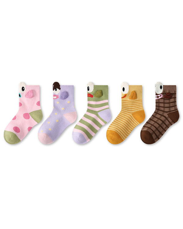 5 Pack Kids 3D Big-Eyed Fish Cotton Crew Socks