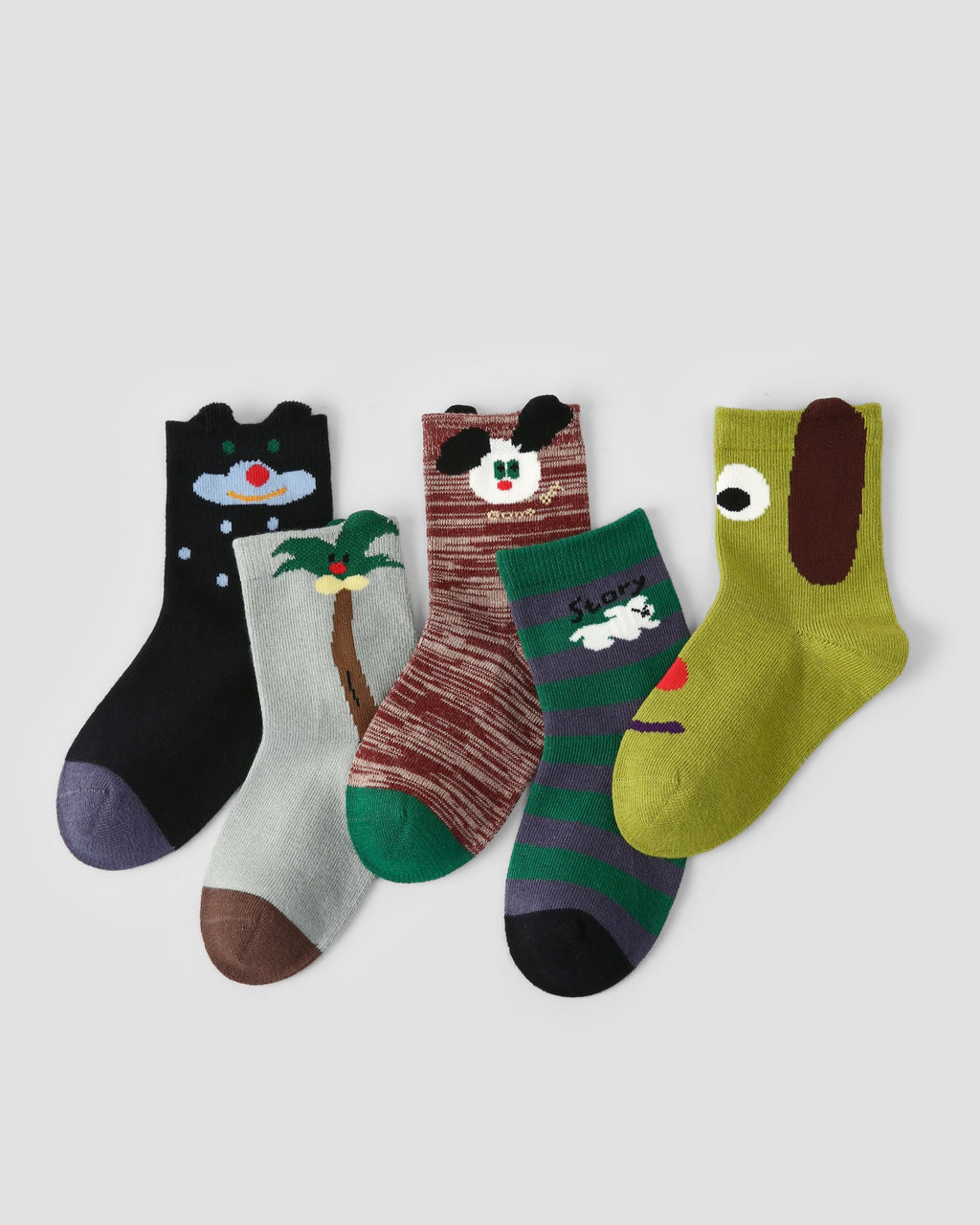 5 Pack Kids 3D Cartoon Character Cotton Crew Socks