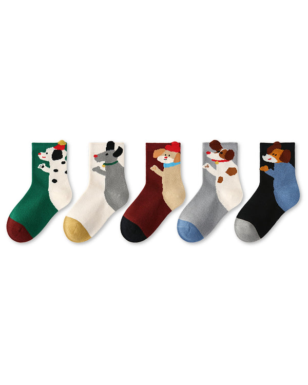 5 Pack Kids 3D Dog Cotton Crew Socks