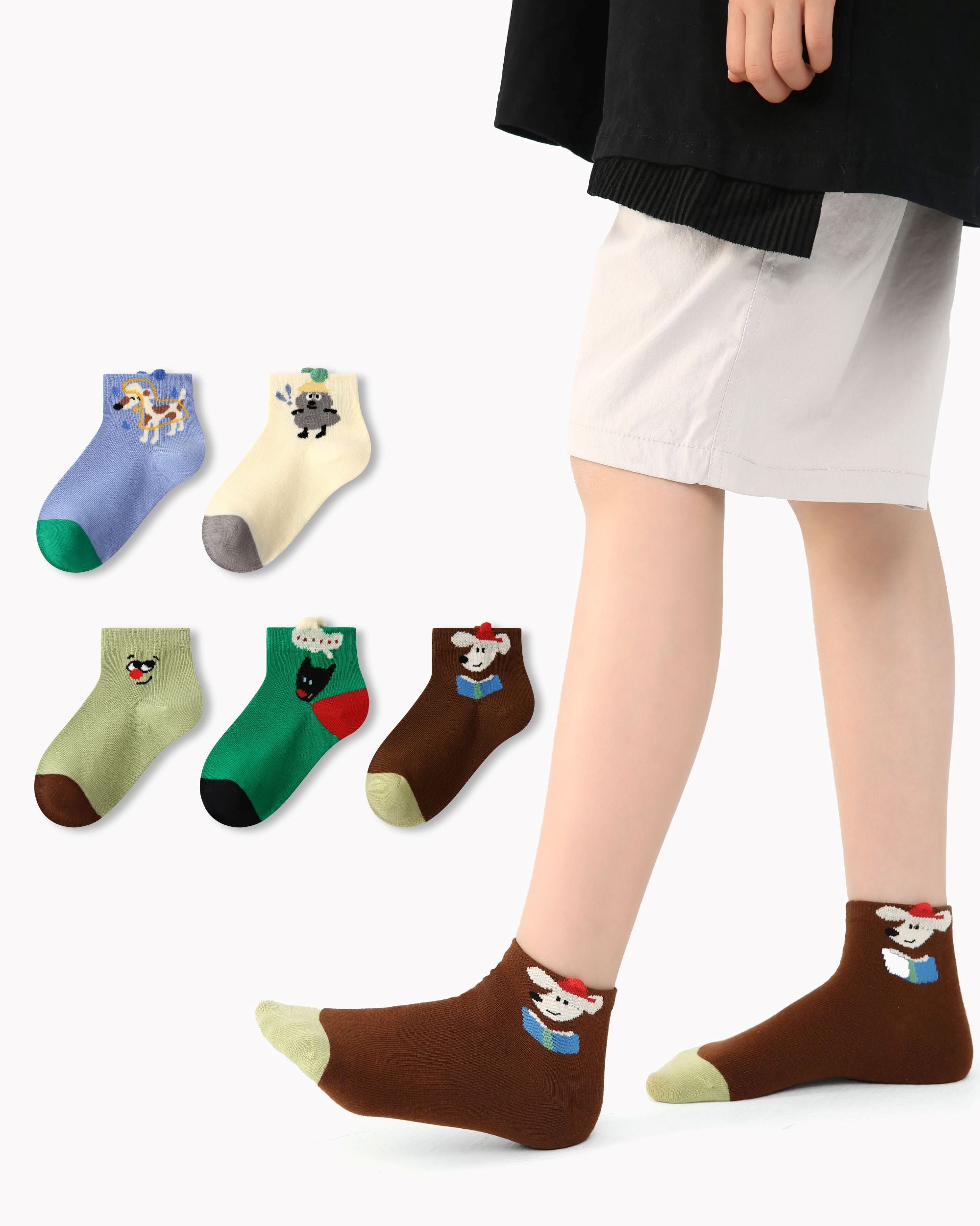 5 Pack Kids Ankle Socks Animal Town Cute Animal Pattern Playful - SWEET NANA Main image