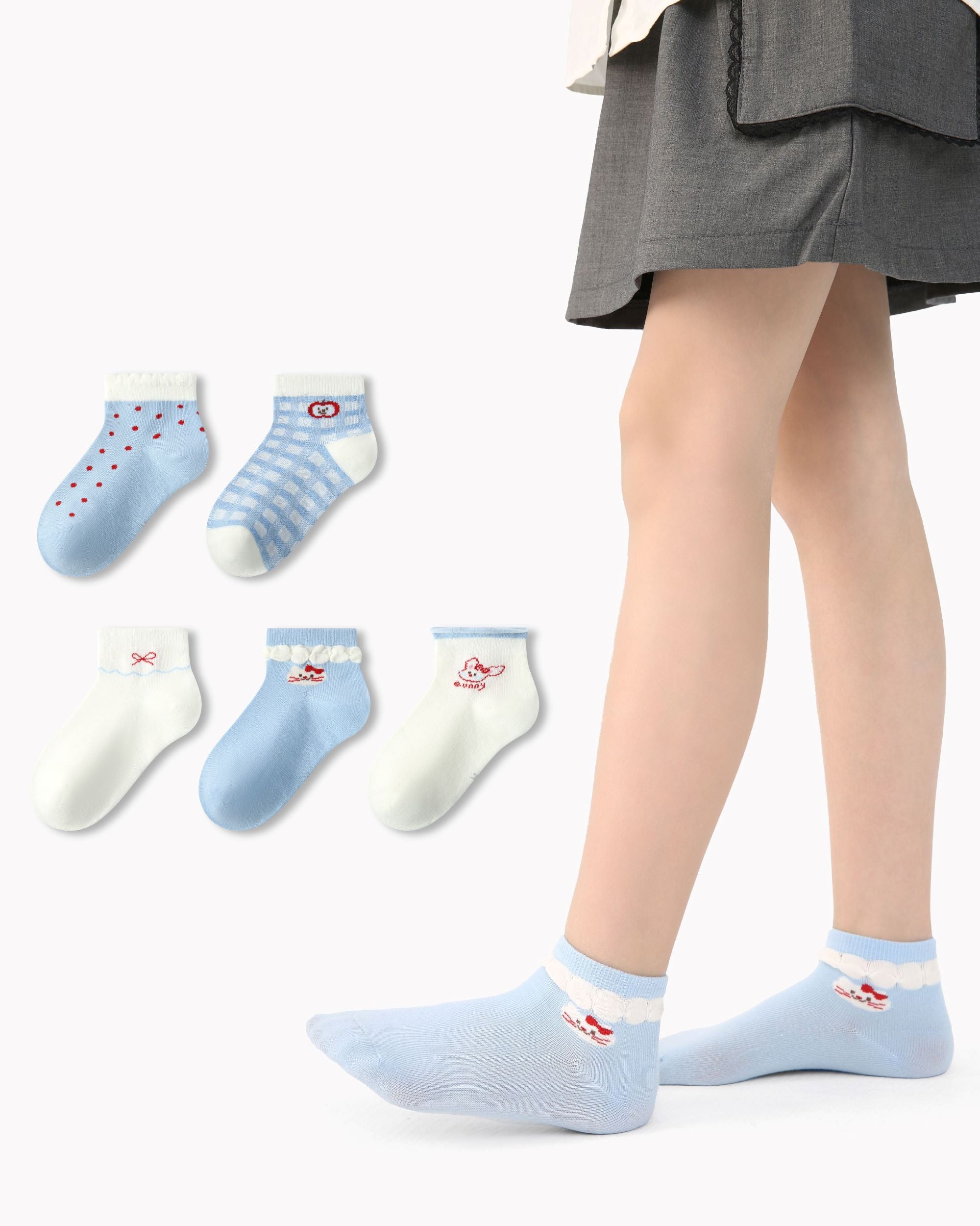 5 Pack Kids Ankle Socks Cute Blue Academy Breathable Sweet Socks - SWEET NANA Main image