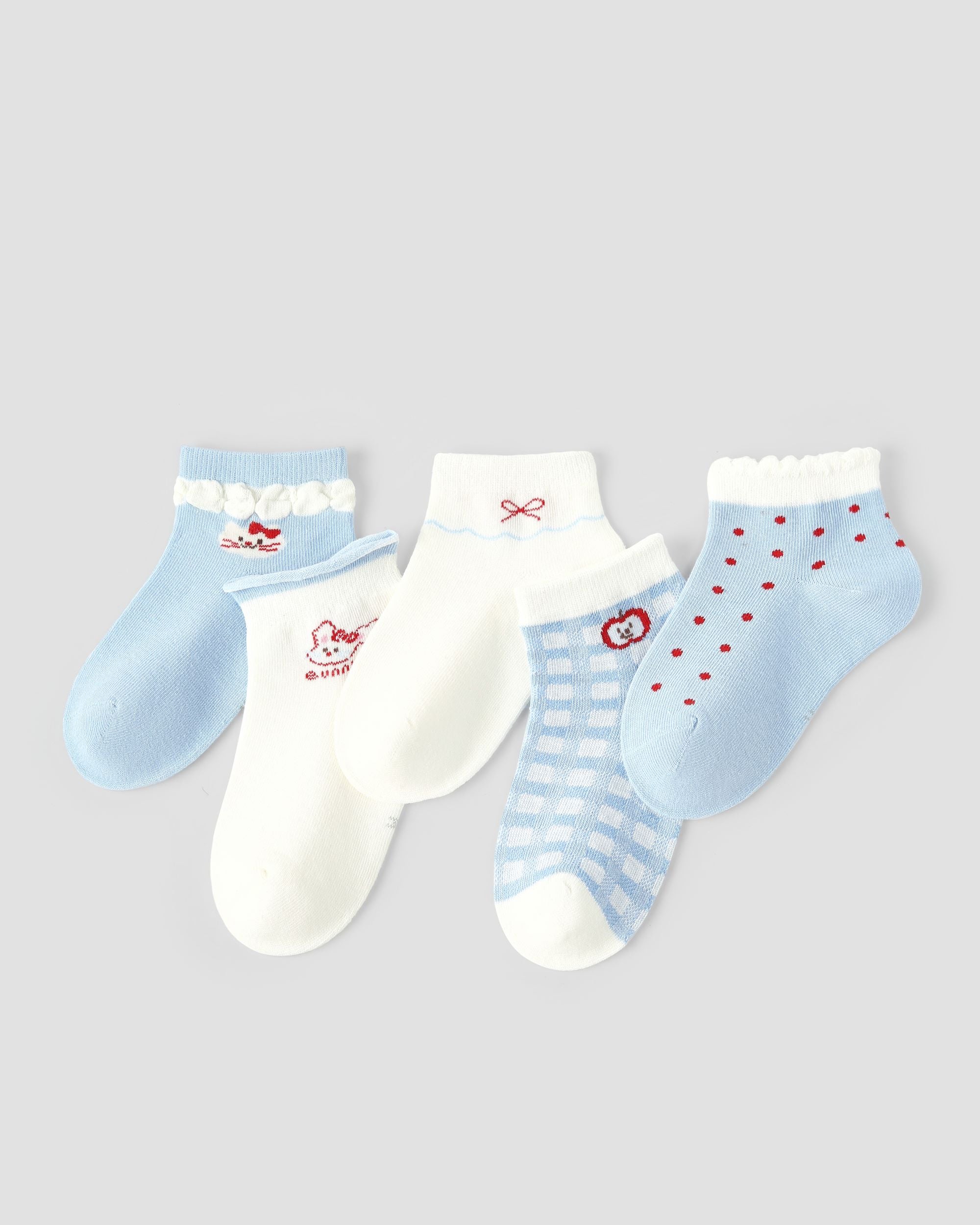 5 Pack Kids Ankle Socks Cute Blue Academy Breathable Sweet Socks