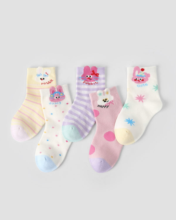 5 Pack Kids Bunny Cotton Crew Socks