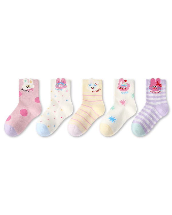 5 Pack Kids Bunny Cotton Crew Socks