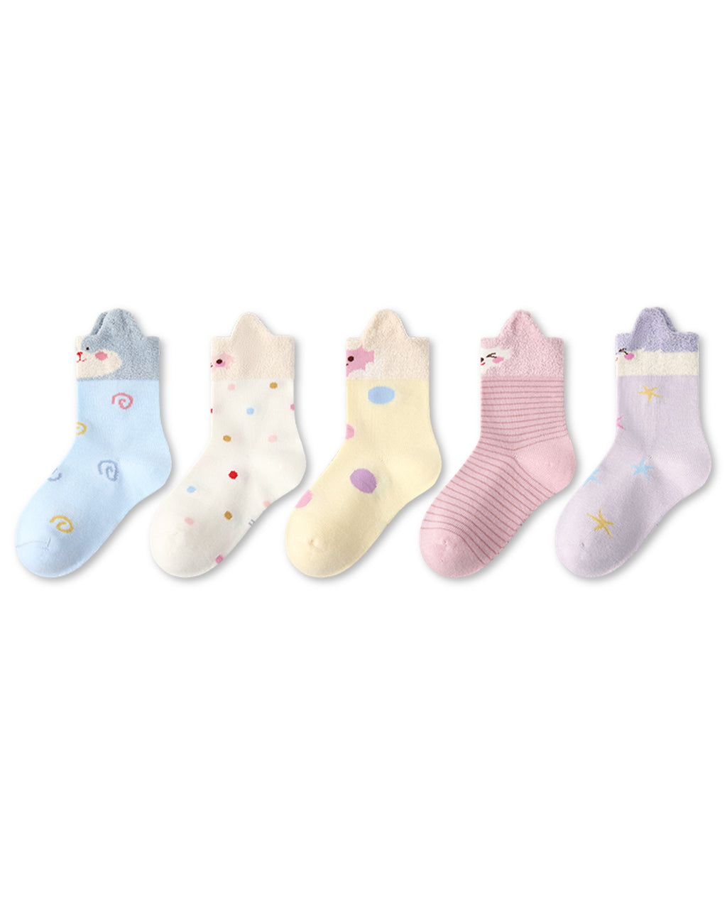 5 Pack Kids Cat Cotton Crew Socks