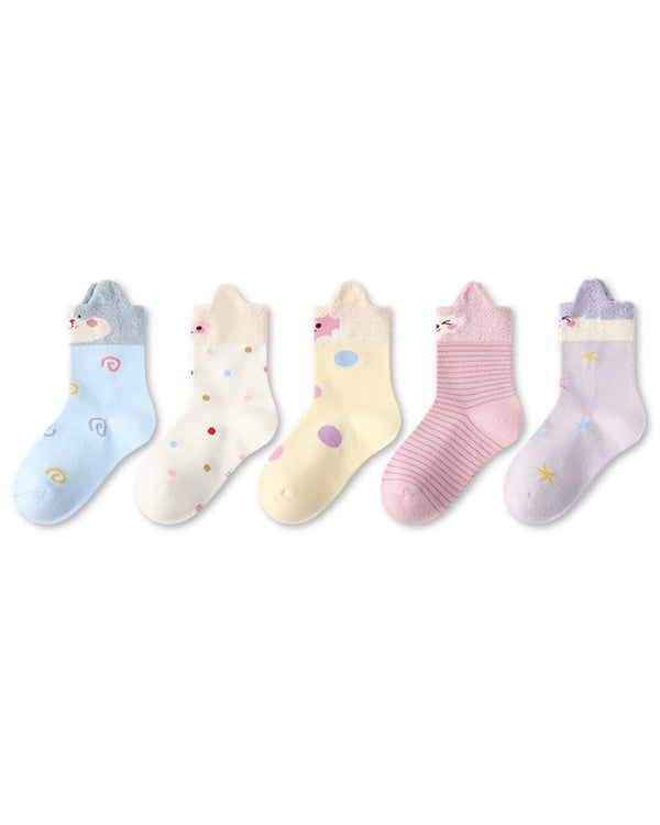 5 Pack Kids Cat Cotton Crew Socks