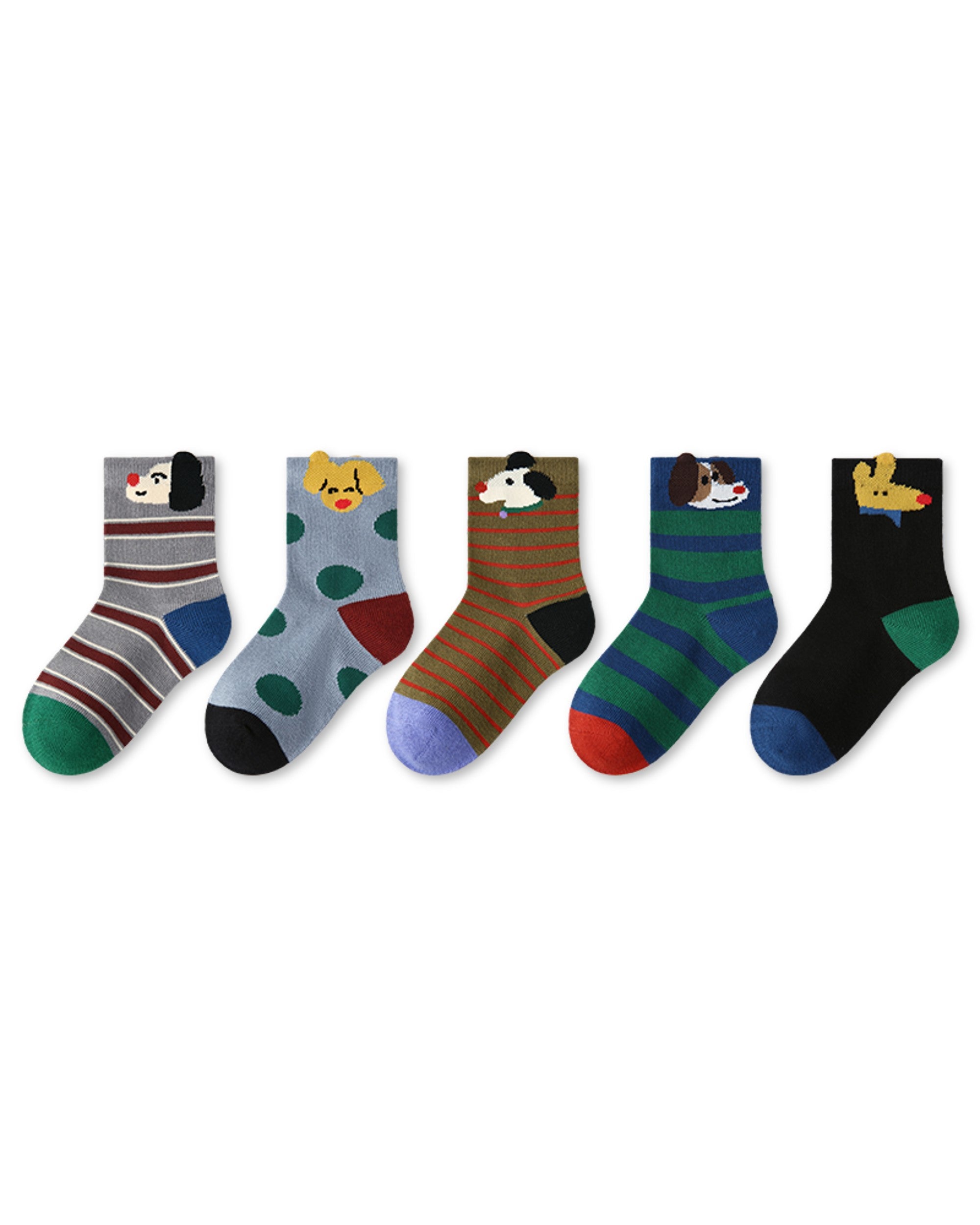 5 Pack Kids Colorful 3D Puppy Cotton Crew Socks