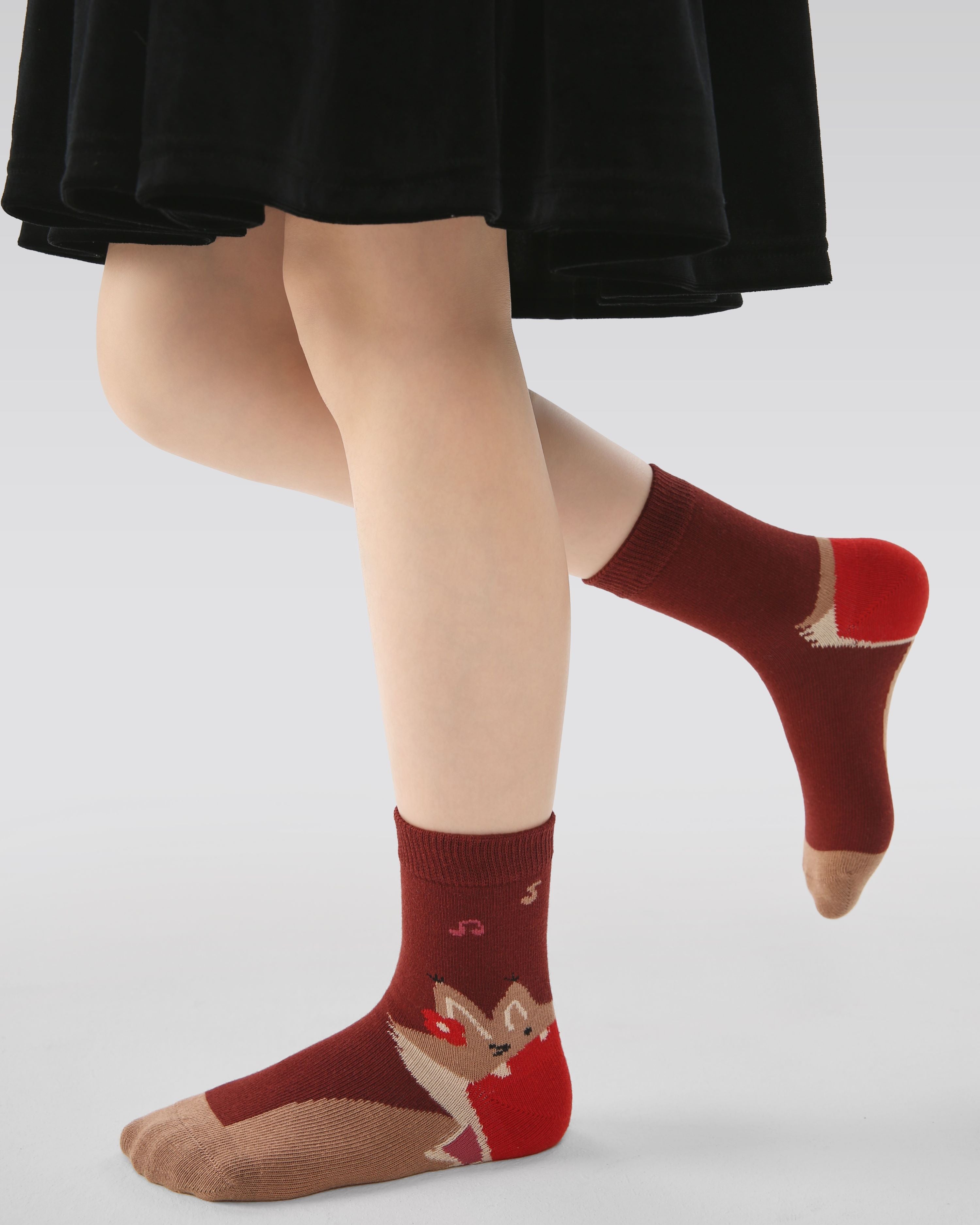 5 Pack Kids Crew Socks Adorable Animal Concert Heart Music Pattern