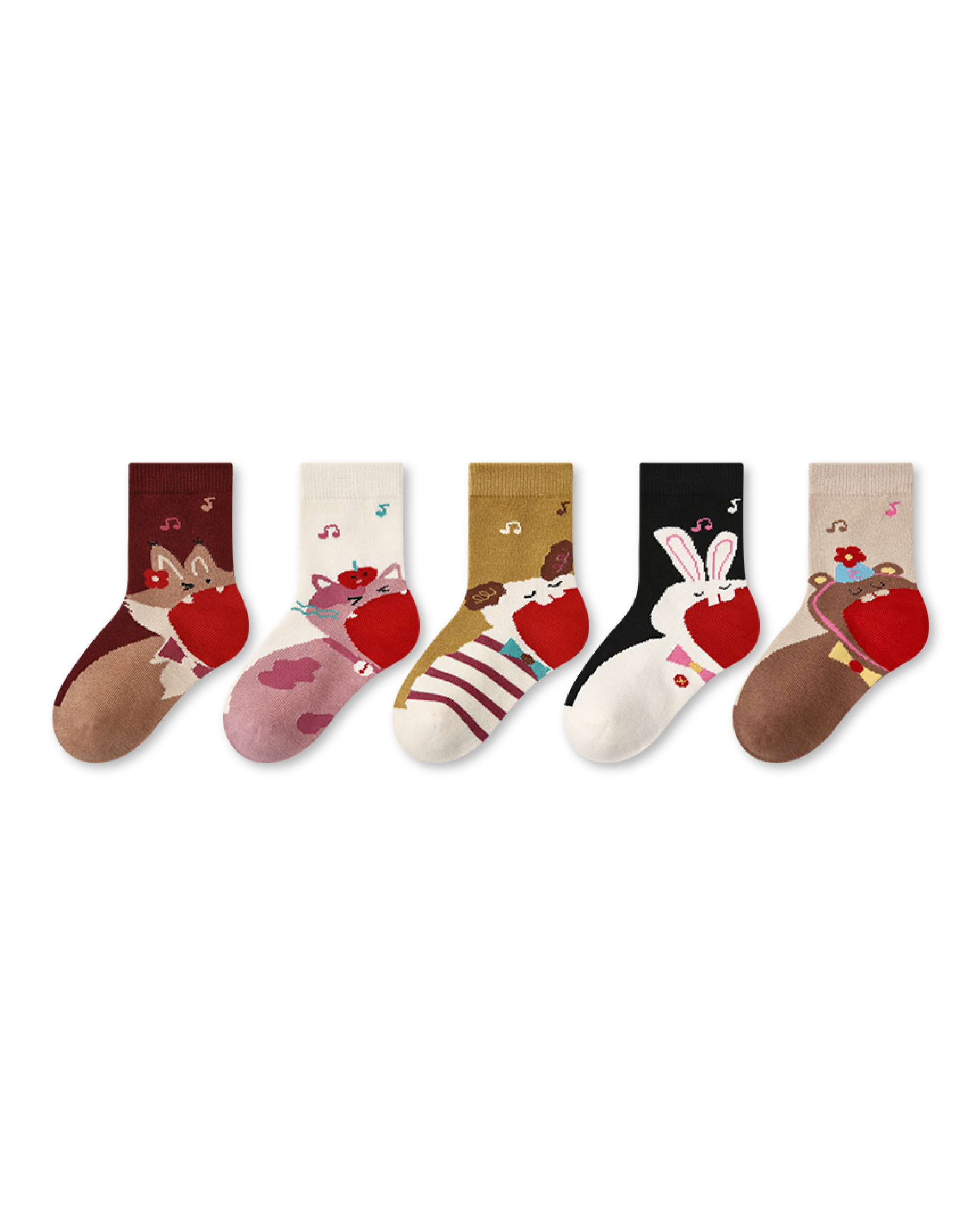 5 Pack Kids Crew Socks Adorable Animal Concert Heart Music Pattern - SWEET NANA