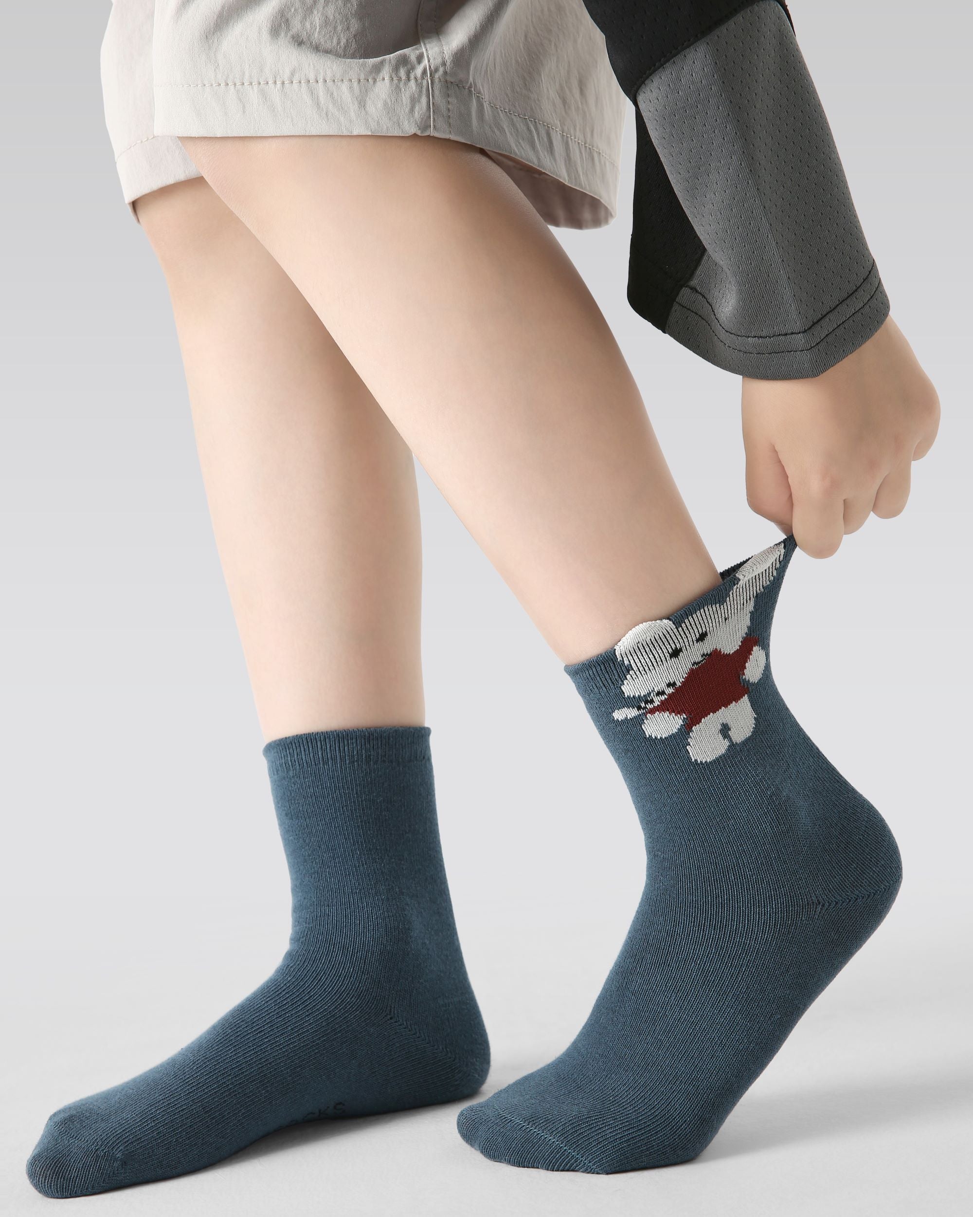 5 Pack Kids Crew Socks Amusement Park Party Cute Puppy Pattern