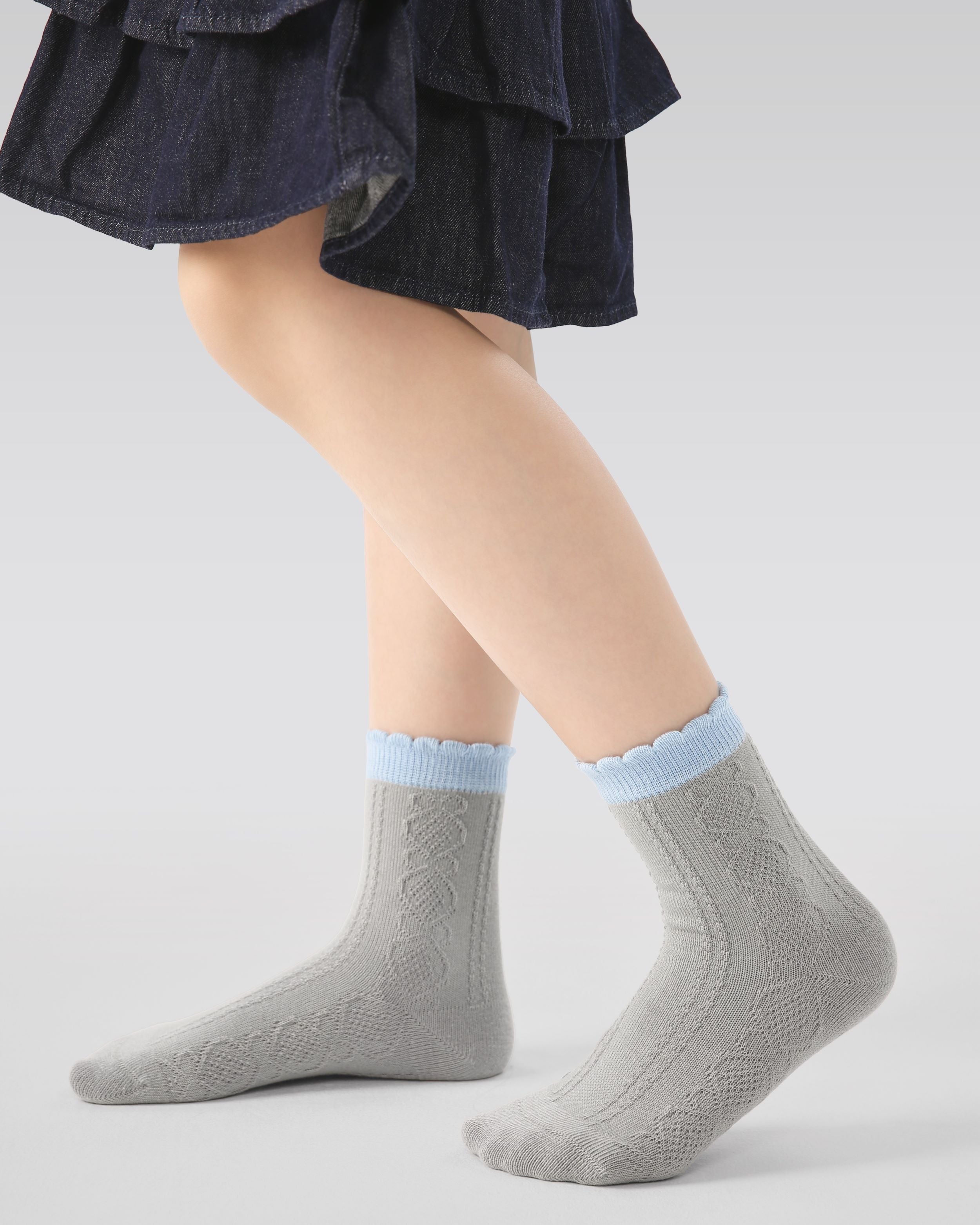 5 Pack Kids Crew Socks Blue Elf Bow Floral Ruffle Combed Cotton Secondary image