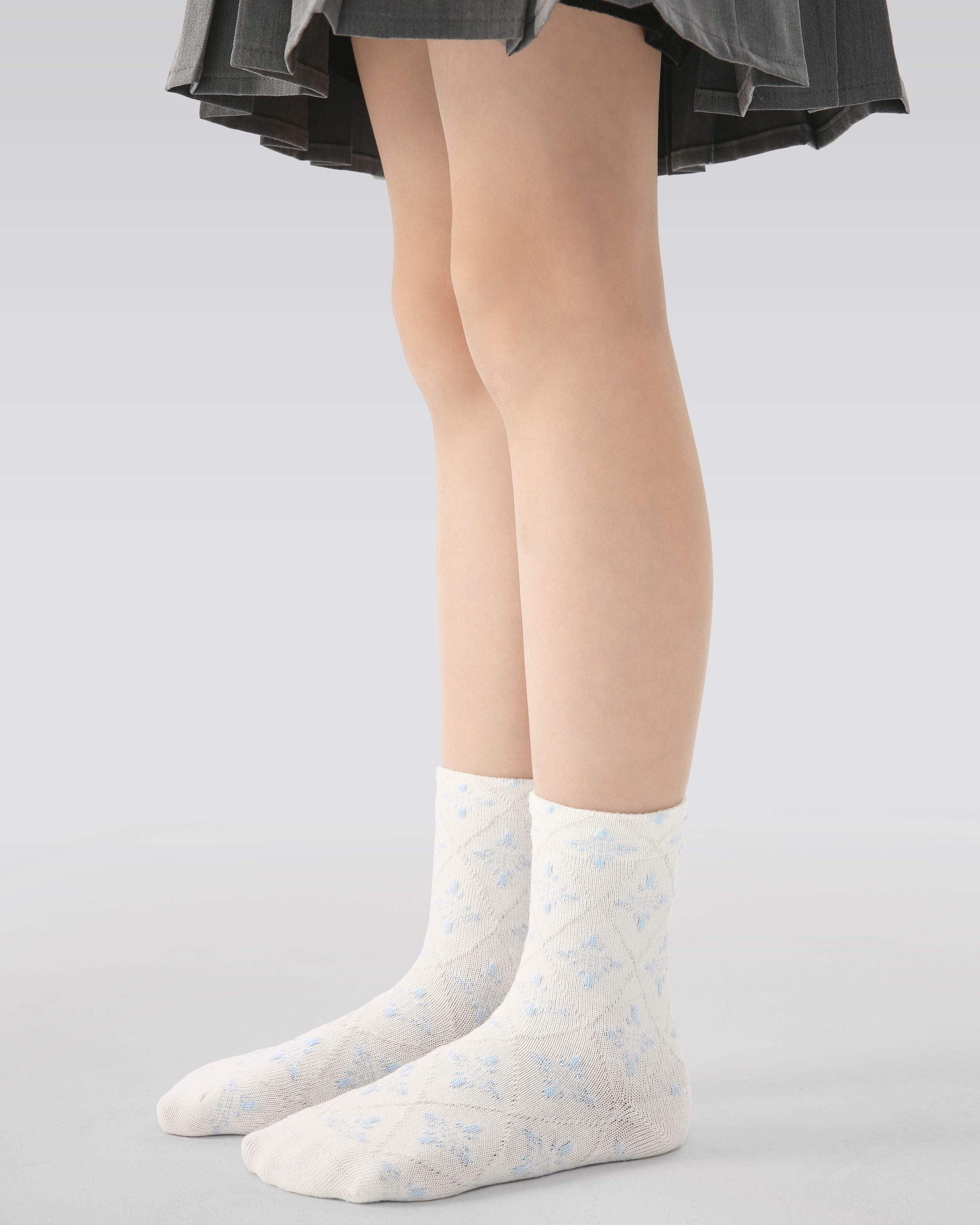 5 Pack Kids Crew Socks Blue Elf Bow Floral Ruffle Combed Cotton - SWEET NANA