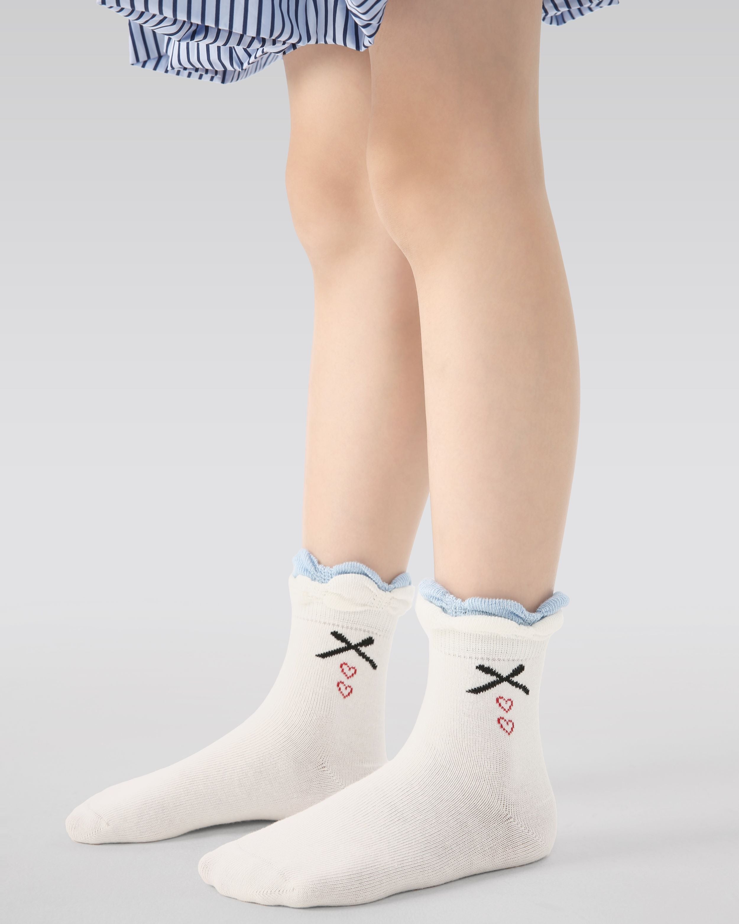 5 Pack Kids Crew Socks Blue Elf Bow Floral Ruffle Combed Cotton - SWEET NANA