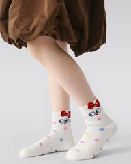 5 Pack Kids Crew Socks Cat Fruit Paradise Cute Black Cat Apple Pattern