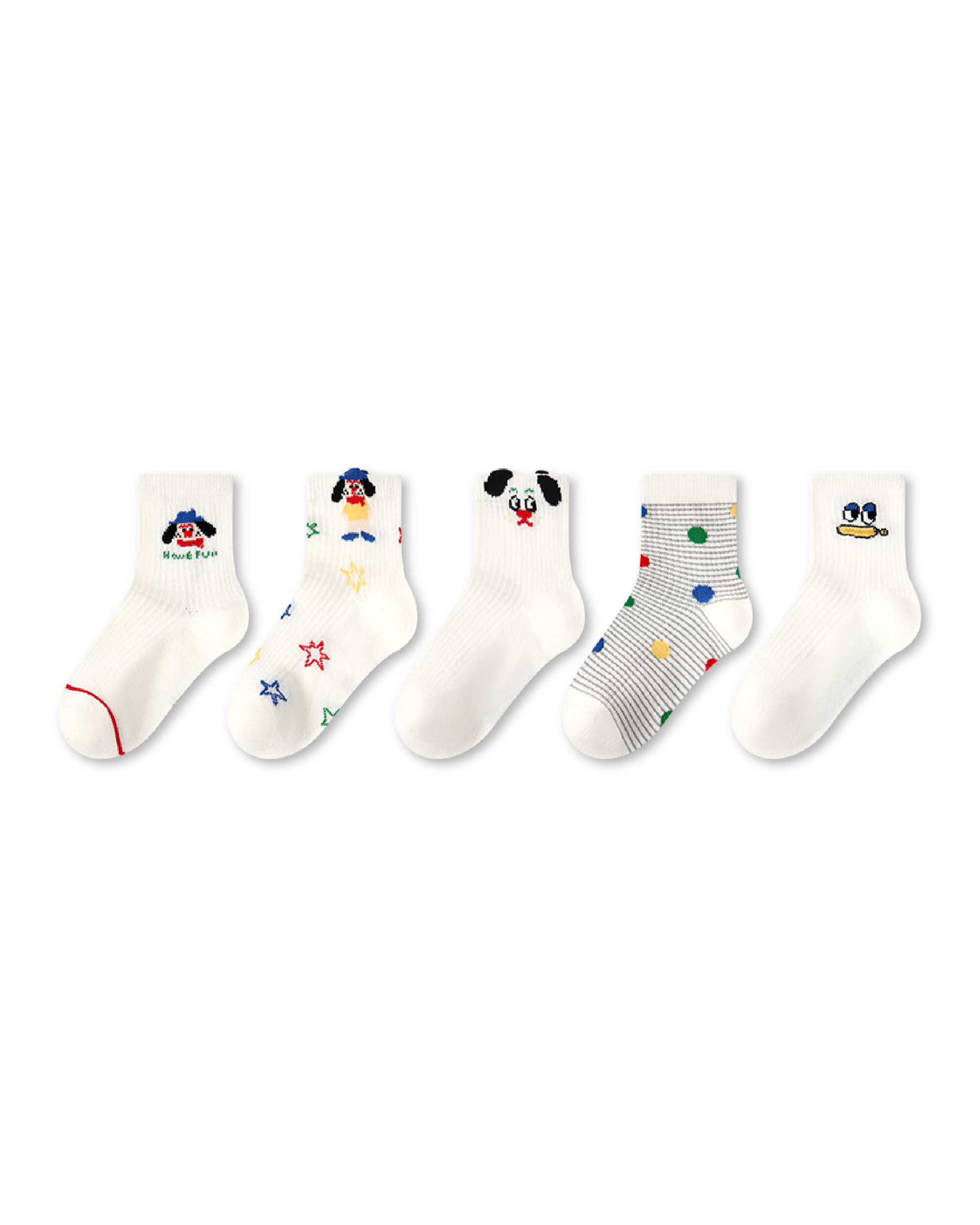 5 Pack Kids Crew Socks Colorful Puppy Mesh Breathable Fun Socks