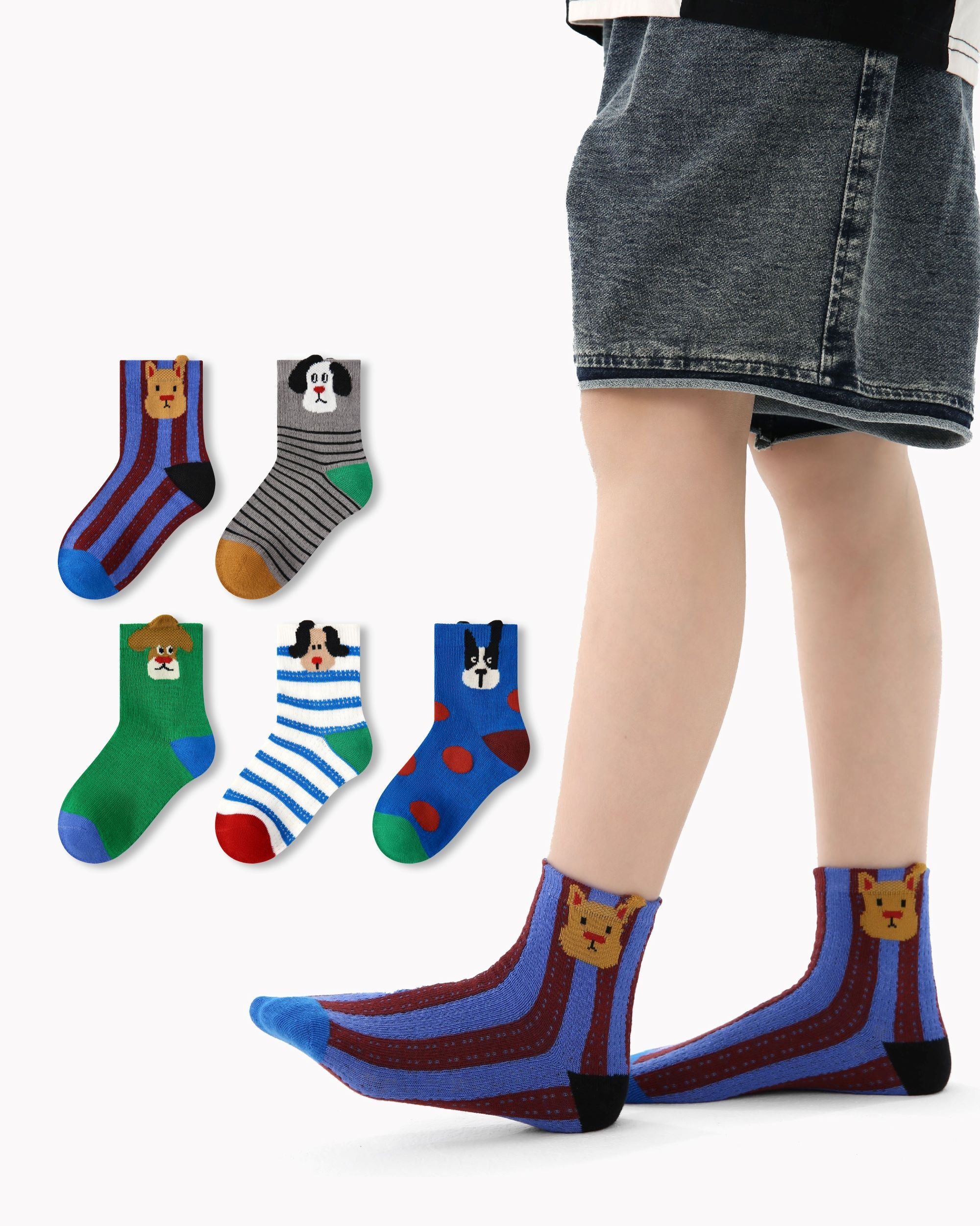 5 Pack Kids Crew Socks Cool Dog Planet Mesh Breathable Fun Socks - SWEET NANA Main image
