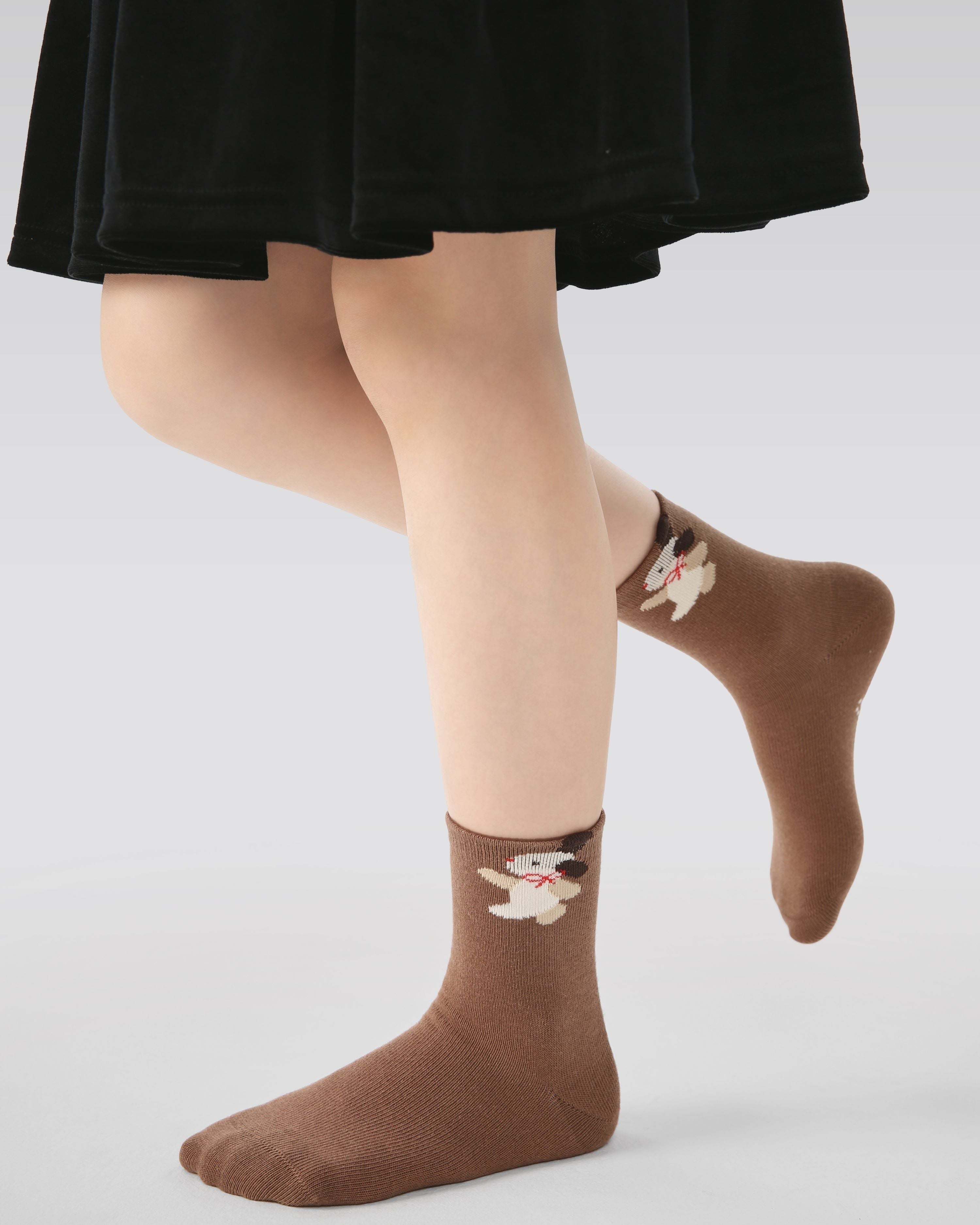 5 Pack Kids Crew Socks Cute Forest Creatures Puppy Bear Rabbit